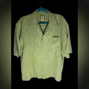 Jamaica Jaxx Men’s 100% Silk Green Topical Print Hawaiian Shirt - Size Large EUC